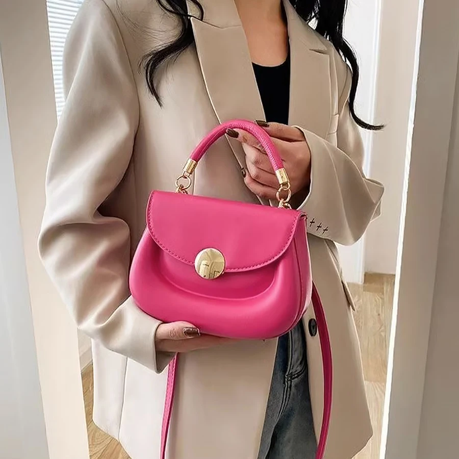 

New Fashion High Quality PU Barbie Pink Cute Bag Women's Ins Personalized One Shoulder Crossbody Bag Foreign Handheld