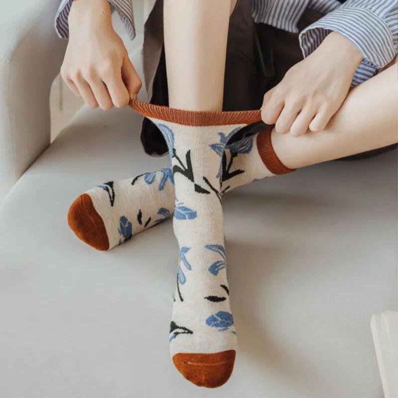 5 Pairs Plus Velvet Thickened Wool Socks Women Casual  Winter Warm Cashmere Fashion Socks Soft Comfortable Cute Flowers Calzini