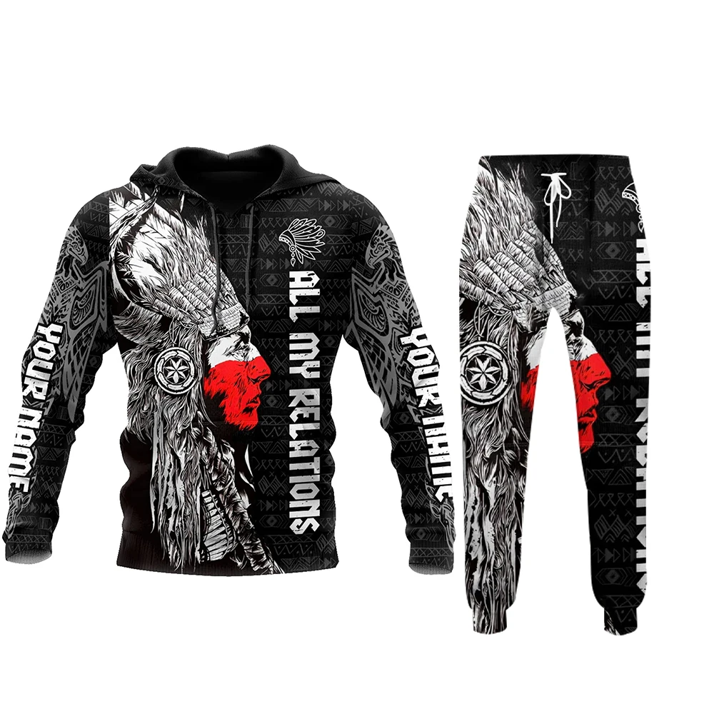 Винтажные мужские спортивные штаны с 3D принтом кочевника 2 предмета капюшоном