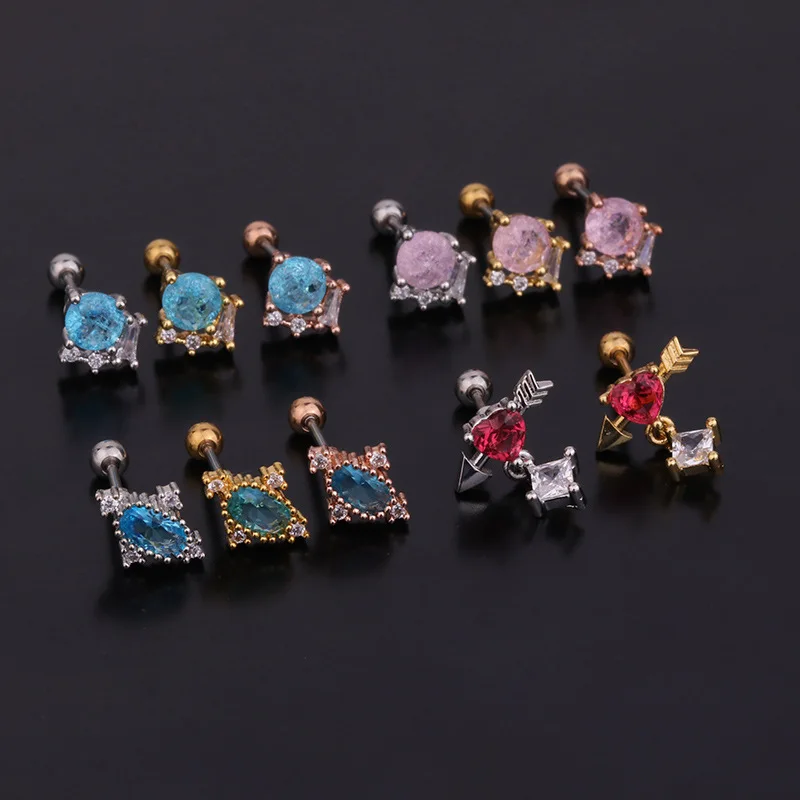 

2022 New 1Pc Silver Color Stainless Steel Ear Cartilage Helix Screw Back Earring Stud Cz Tragus Rook Conch Piercing Jewelry