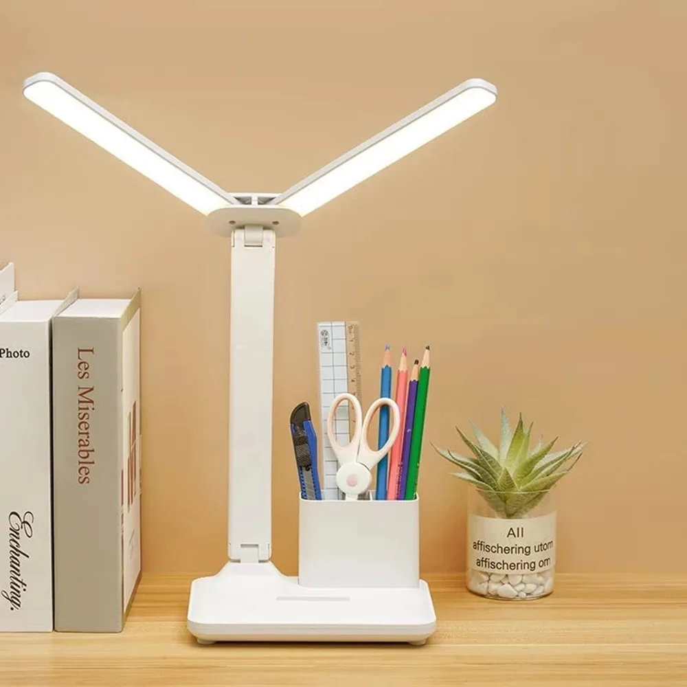 

180° Rotating LED Desk Lamp Double Head Dimmable Touch Table Lamp Eye Protection USB Light for Student Night Reading Book Office