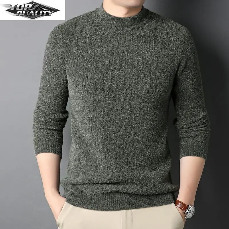 

Top Quality Thick Warm New Autum Winter Fashion Brand Solid Knit Half Turtle Neck Men Trendy Sweater Casual Mens Clothes 2022