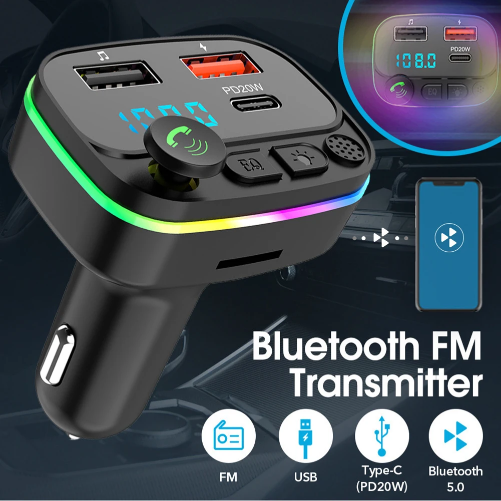 

Car FM Transmitter PD20W Fast Charger Wireless Bluetooth 5.0 Audio Receiver 4.1A Dual USB Smart Bluetooth Car MP3 Player