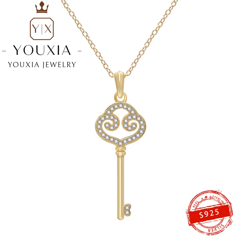 

Hot Selling Own Brand DIY 925 Silver Somersault Cloud Gold Key Design Party Banquet Fashion Personality Exquisite Ladies Jewelry