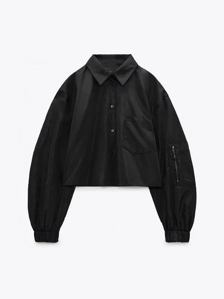 

Women 2023 spring New Fashion With Pockets Blouses Vintage Long Sleeve Button-up Female Shirts Chic Tops