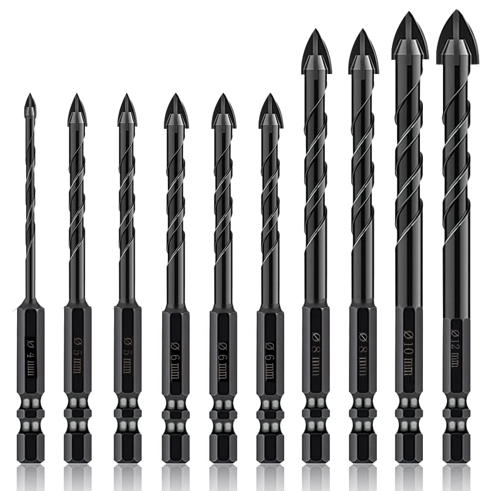 

10 Pieces Masonry Drill Bits 1/4inch Hex Shank Concrete Drill Bits Set for Glass Tile Brick Plastic and Wood