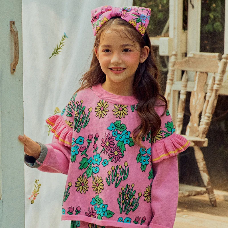 Girls Sweater Set 2022 Autumn Printing Korean Girls Sweater Fashion Pink Girls Skirts Cotton Girls Clothes Children's Clothing