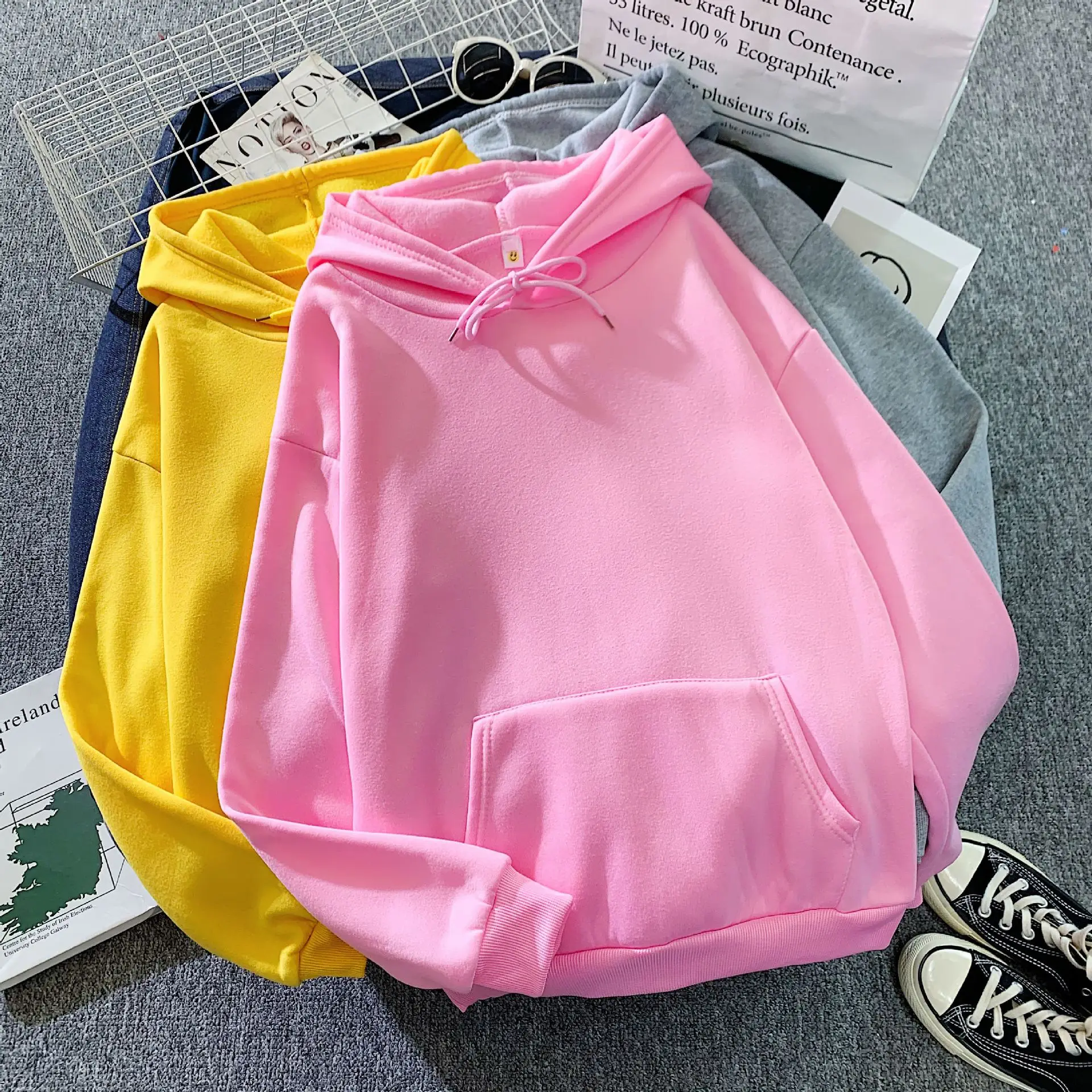 Худи мужское/женское однотонное флисовое в стиле хип-хоп |