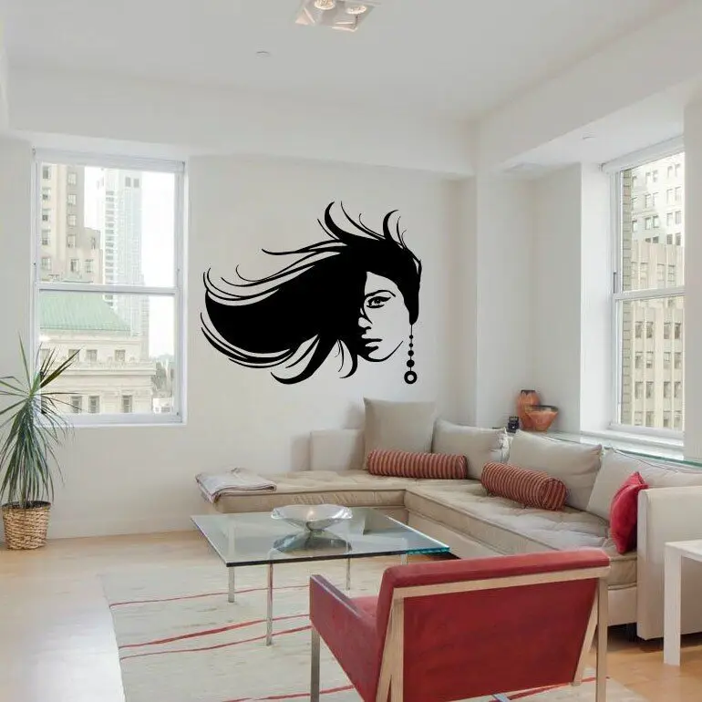 

Modern Fashion Woman Wall Decal Music Girls Room Vinyl Stickers Earring Removable Livingroom Art Mural Beauty Salon Decor SYY545