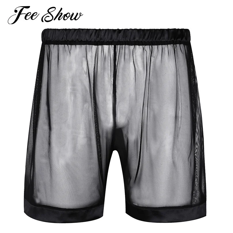 

Black Mens Linerie ot Sorts Sleepwear See-trou Mes Loose style Sexy Male Loune Boxer Sorts Nitwear