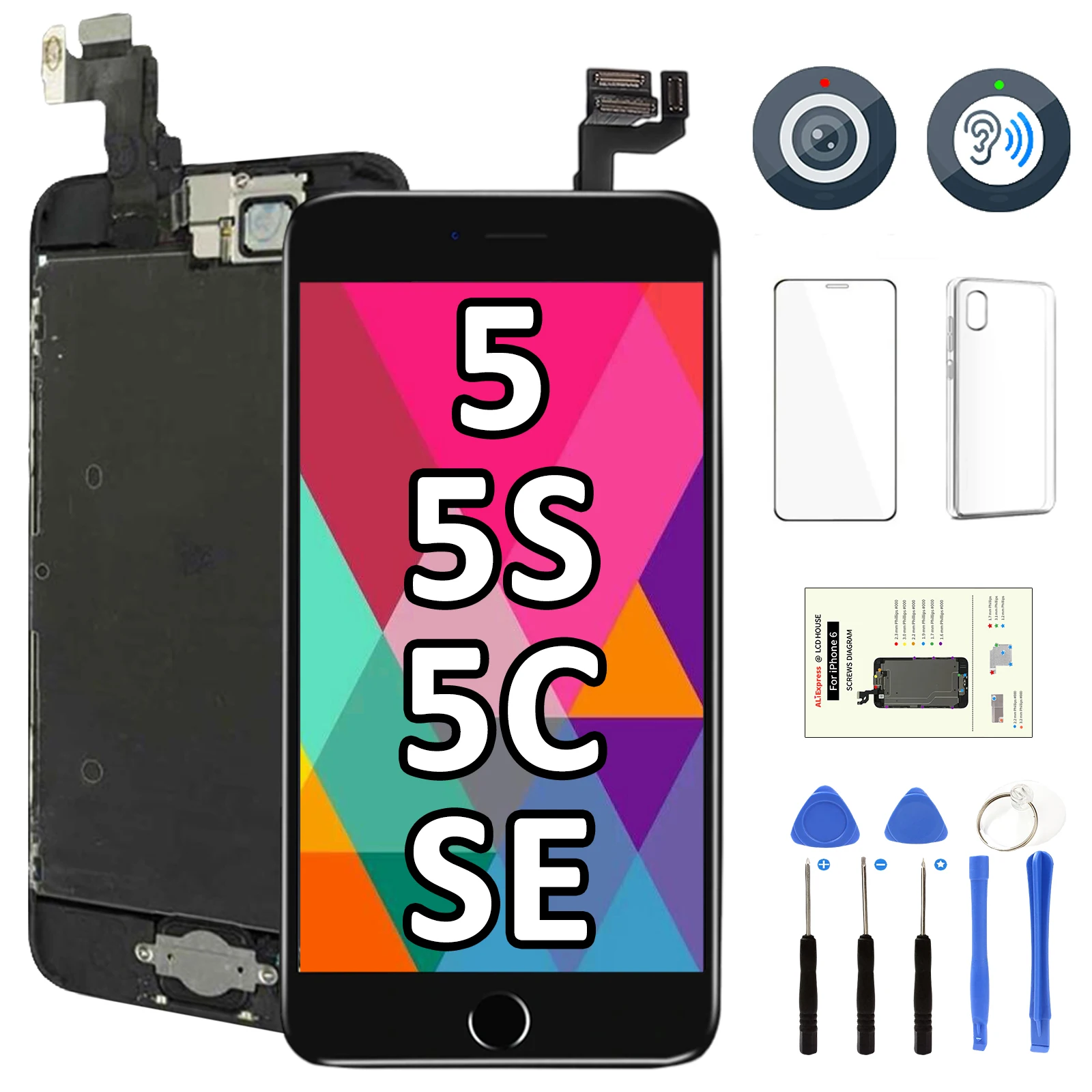 ЖК-экран для iPhone 5 5C 5S SE 2016 полный комплект экрана сменный сенсорный дигитайзер в