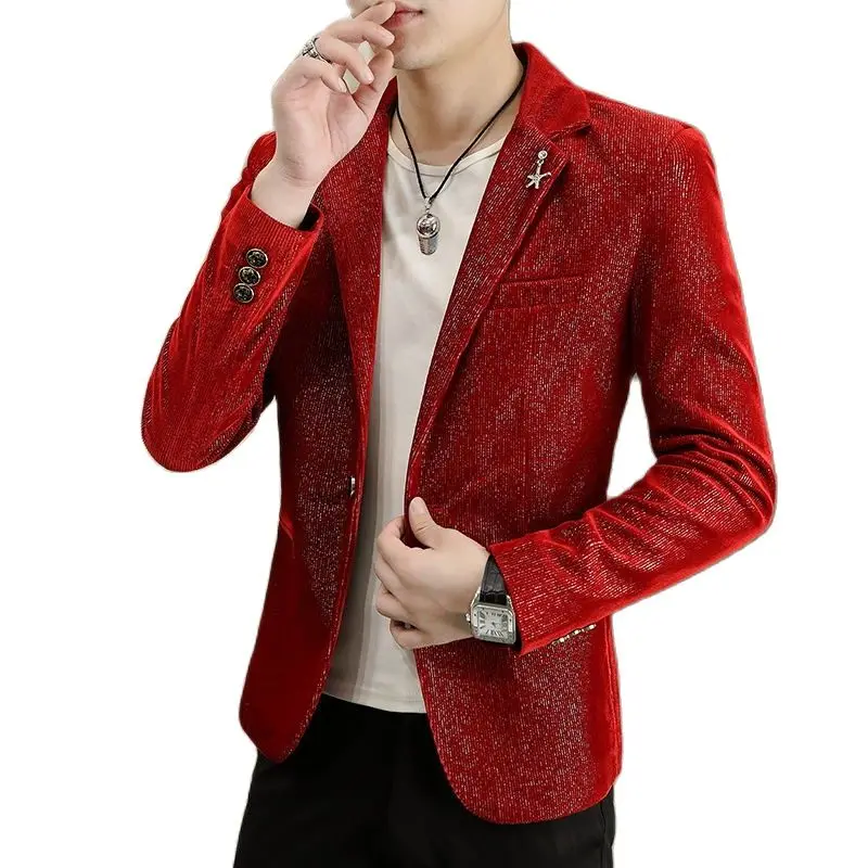 

2022 Boutique Men's Fashion Trend Comfortable Handsome Corduroy Suit Men's Korean Slim Trend Velvet Youth Night Show Small Suit