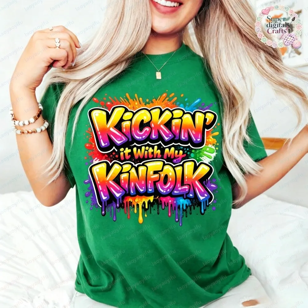 Женская модная летняя футболка с коротким рукавом в стиле граффити Kickin It With My Kinfolk, красочная уличная одежда, повседневные топы (art.: 3920dae9599fa) - 3920dae9599fa