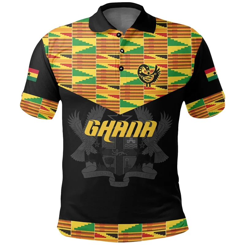 3D Printed Ghana Map Flag Polo Shirt The Republic-of Coat Of Arms Graphic T For Men Fashion Streetwear Clothing
