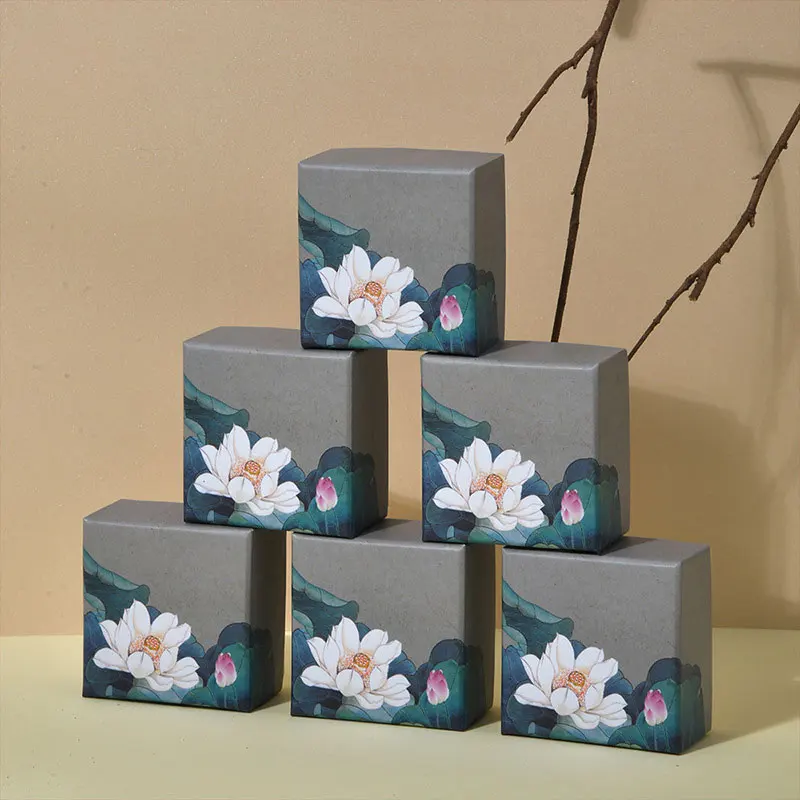 24pcs Lotus Heaven And Earth Cover Earring Box Jewelry Handmade Kraft Vintage Chinoiserie Style Ring Case Creative Gifts Packing