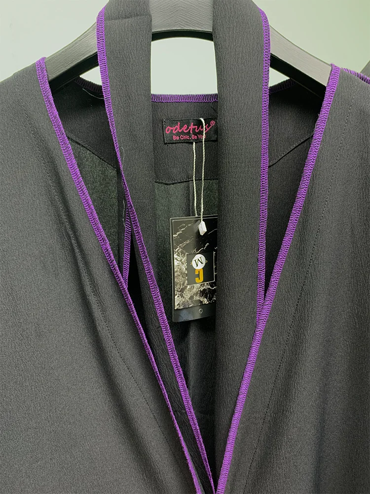 Eid Muslim Abaya Women Laila Black Abaya Gowns Dubai Arabic Kimono Open Cardigan Outwear with Stitching Scarf Belt