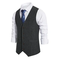 mens suit vest formal striped sleeveless jacket business wedding party single breasted colete