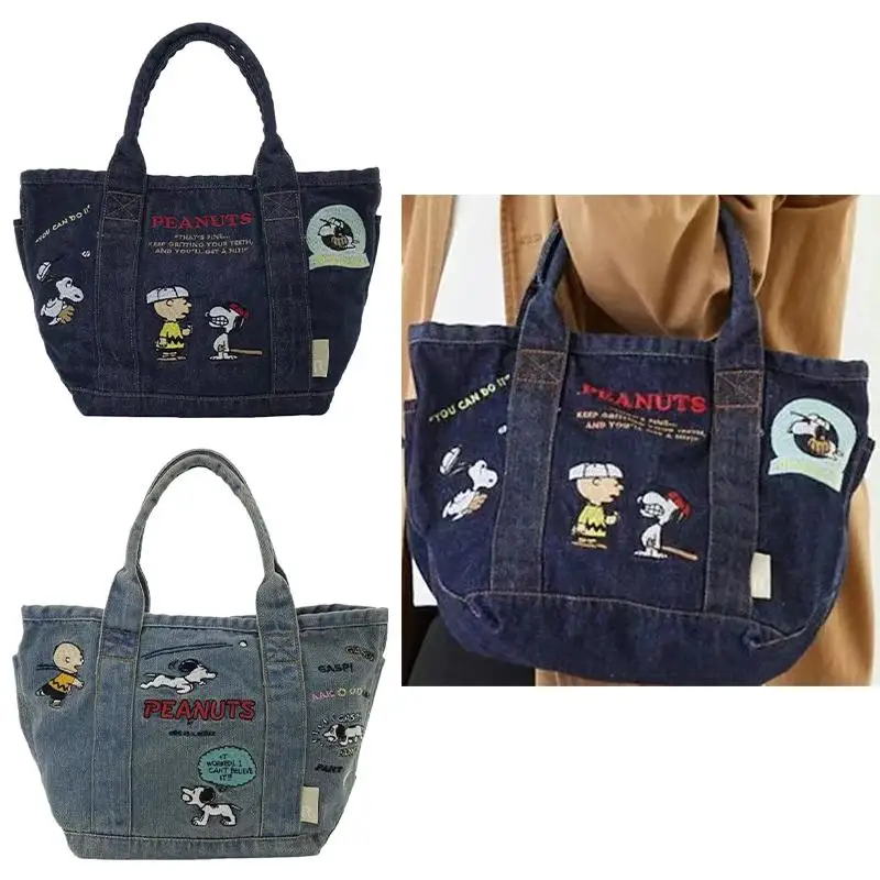 

Новинка 2022, модная сумочка Snoopy из джинсовой ткани с мультяшной вышивкой, симпатичная Женская Портативная сумка для ланча, сумка, подарочная ...