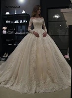 wedding gown for bride 2022 luxury tulle lace applique beading long sleeves elegent princess bridal gown dress vestido de noiva