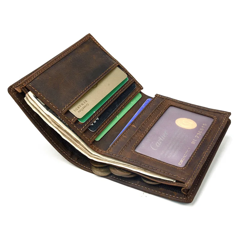 

Винтажный кошелек из натуральной кожи для мужчин, бумажник из воловьей кожи с отделением для карт и верхним слоем, маленькая сумочка для мелочей
