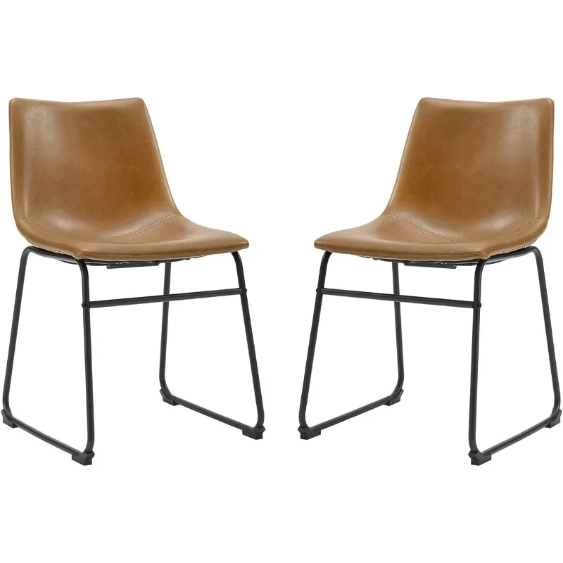 

Walker Edison Douglas Urban Industrial Faux Leather Armless Dining Chairs, Set of 2（Black/Whiskey Brown）optional