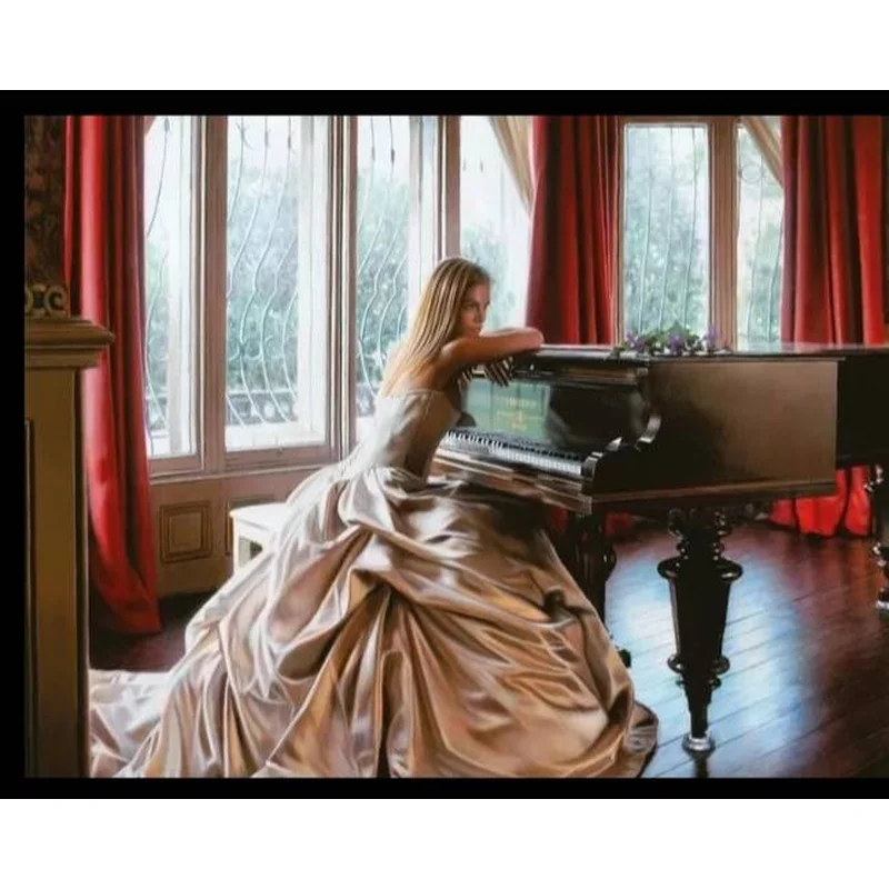 

GATYZTORY 40x50cm Frame Painting By Numbers For Adults Girl And Piano Oil HandPainted Diy Picture On Canvas Home Wall Art