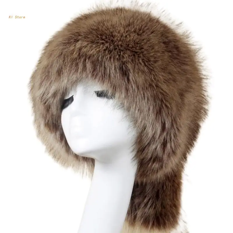 

Women Plush Round Flat Top Hat Thickened Keep Warm Hairy Plush Tail Hat