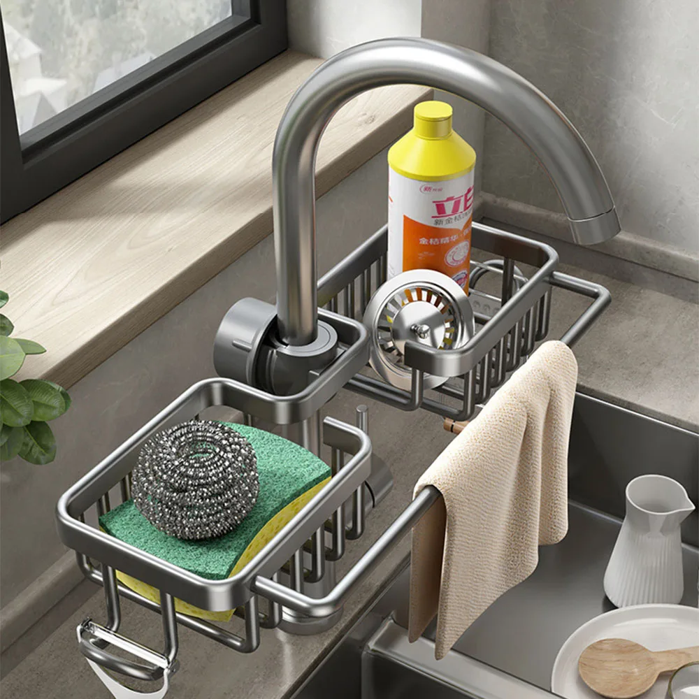 

Kitchen Sink Drain Rack Sponge Storage Faucet Holder Soap Space Aluminum Drainer Shelf Basket Organizer Bathroom Accessories