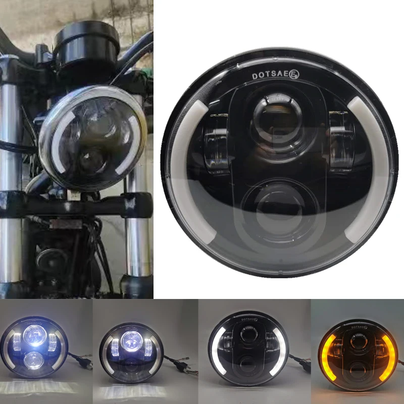 

Светодиодные фары 5,75 дюйма, белые фары DRL «ангельские глазки», мотоциклетные фары для Harley Dyna Sportster Softail 5 3/4 ", железная фара 883 для мотоцикла