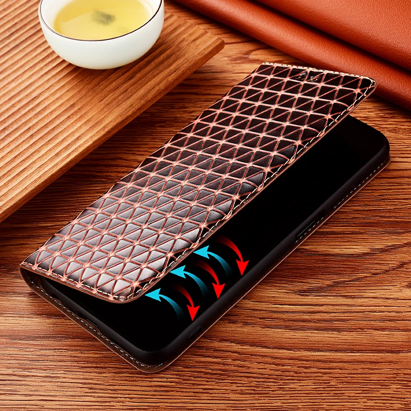 grid retro genuine leather flip case for infinix note 7 8 8i 10 11 11i 11s pro nfc phone case magnetic cover free global shipping