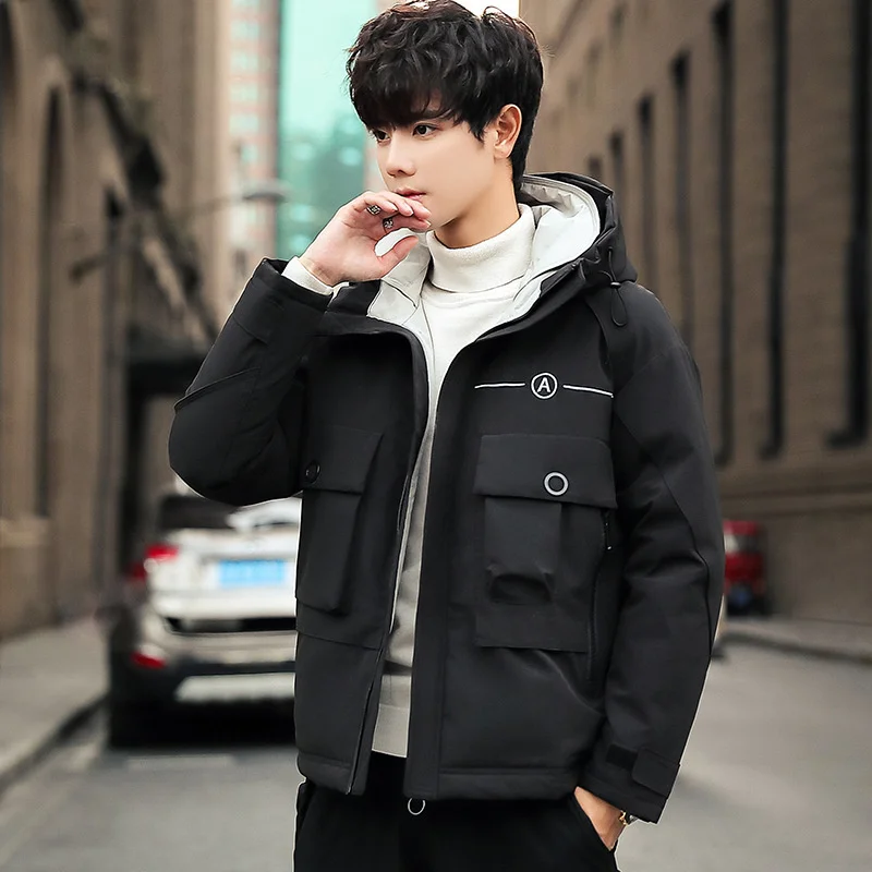 Winter Men's Clothing Fashion Puffer Jacket Outdoor Tooling Thicken Warm Coats Youth Hooded White Duck Down Jackets Windbreaker