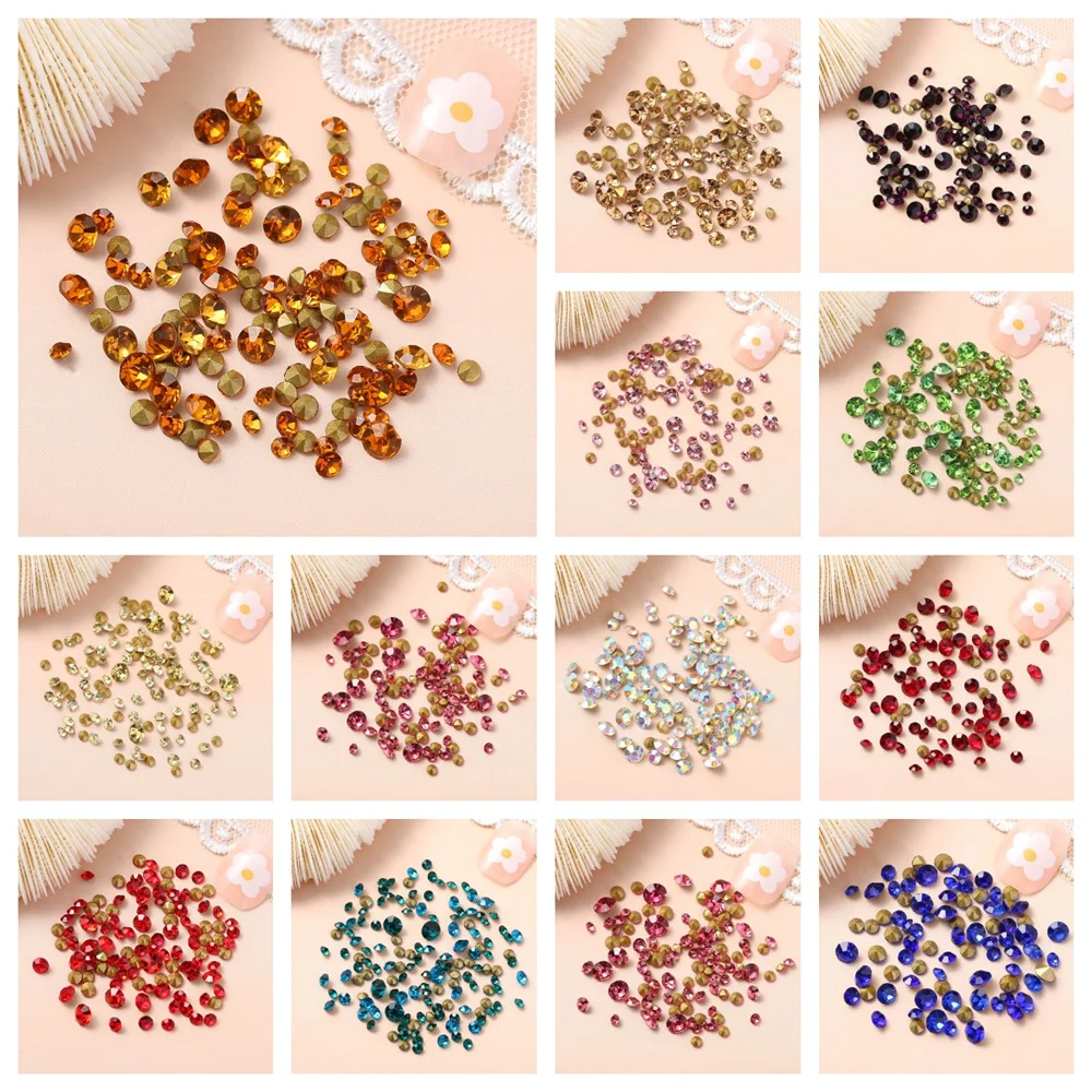 

350pcs mixed-size point-bottom diamond color white three-dimensional diamond pile drill fingernail diamond nail accessories whol