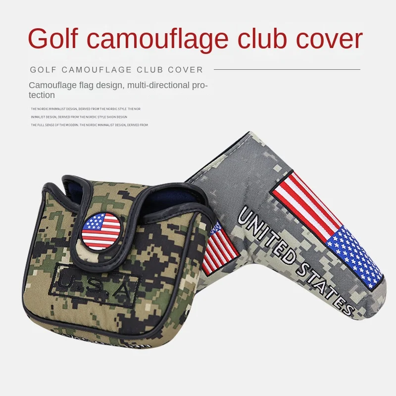 Golf Camouflage Embroidery Putter Sleeve Square Putter Head Cover Protective Cover Nylon Magnetic Buckle Golf Accessories