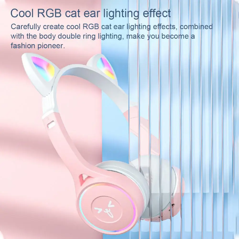 

Bass Helmets Glow Light Cat Ear Headphones Bluetooth Headphone Hifi Music Stereo With Mic Gaming Headset Over-ear Stereo 300mah