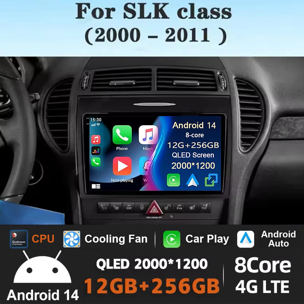 Автомобильный радиоприемник Carplay Android 14 для Mercedes Benz SLK class R171 SLK200 SLK280 SLK300 2000-2011