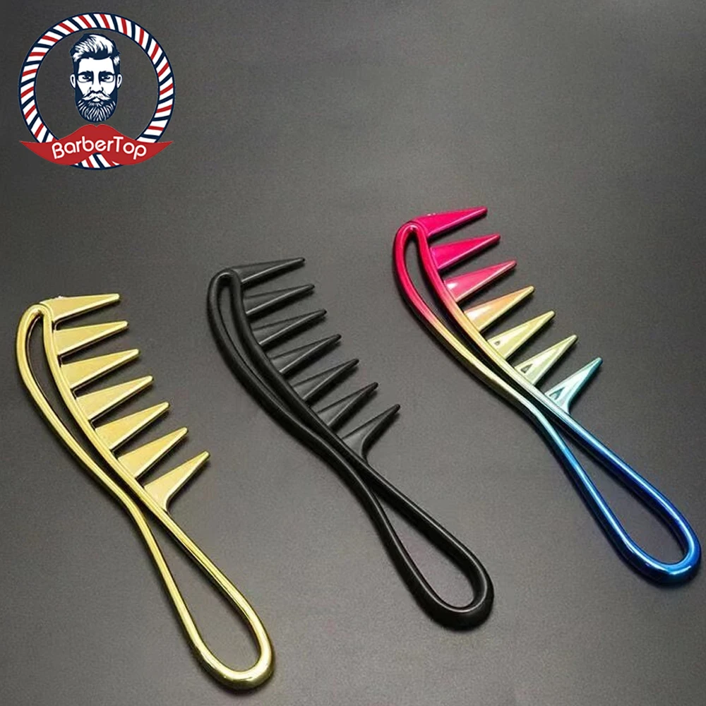 

Electroplating Colorful Shark Wide Tooth Men Oil Head Comb Massage Detangler Curly Hair Brush Professional Salon Styling Tools