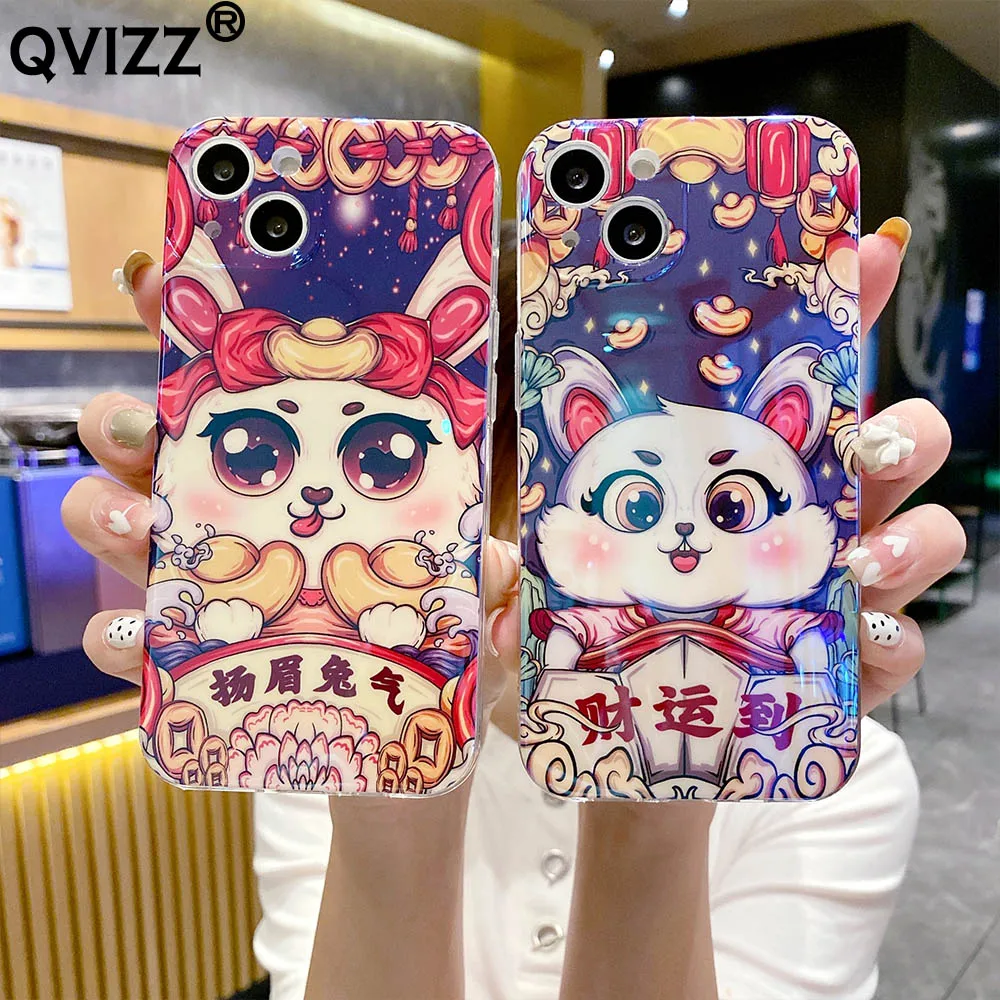 

Luxury Blu-ray Case for iPhone 14 Plus 14 Pro Max Soft Silicone Cute 3D Emboss Rabbit Phone Cover iPhone 13 12 11 Pro Max