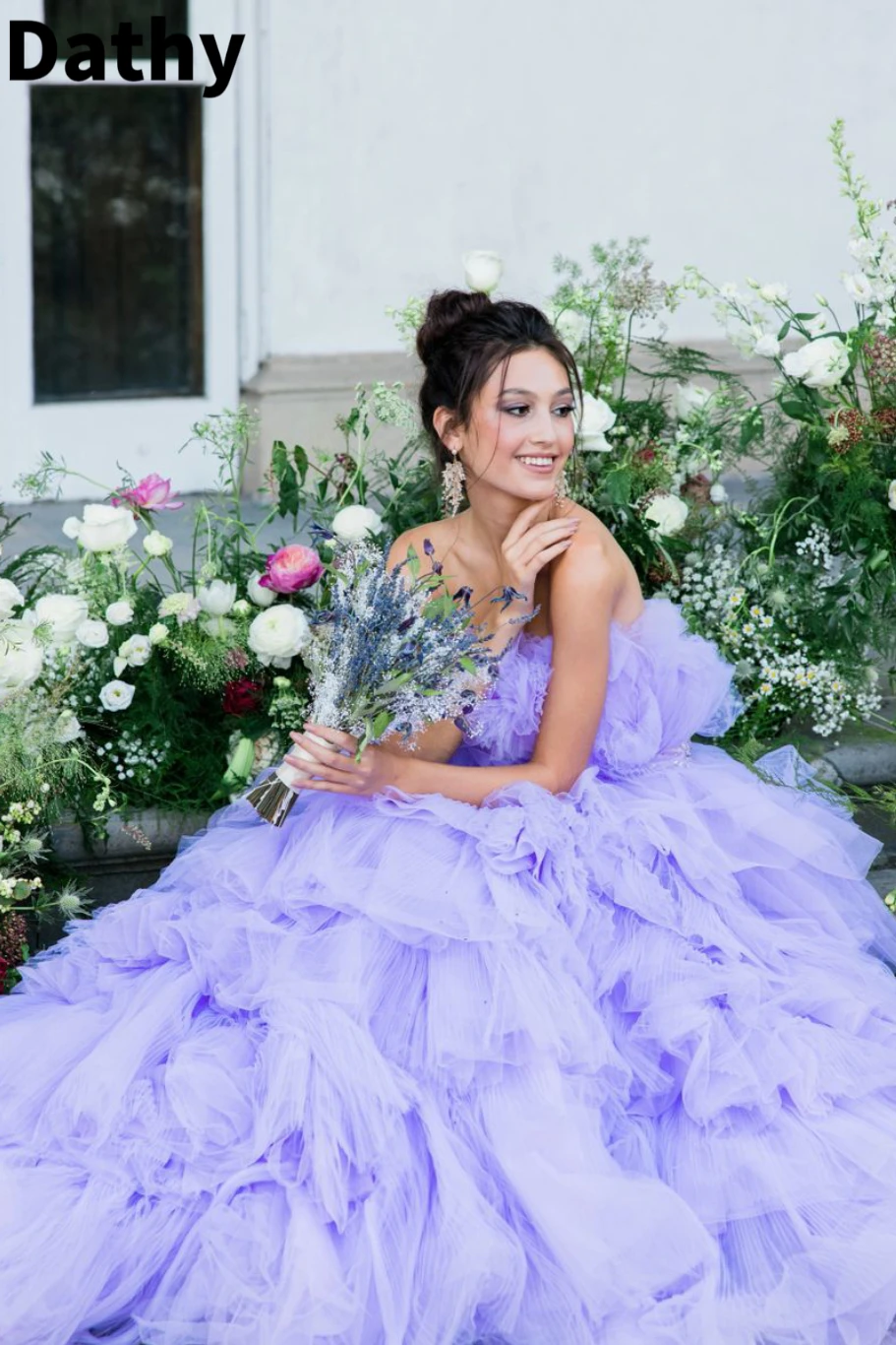 

Dathy's Elegant Lavender Evening Dress Tulle Sleeveless Fluffy Layered hem Elegant Evening Dresses For Women Luxury