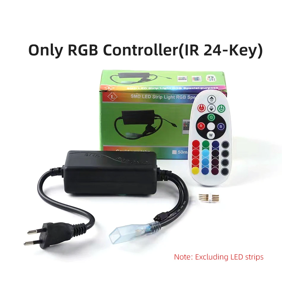 

Контроллер RGB 220 В, высоковольтные светодиодные ленты, диммер, 24 клавиши, ИК-беспроводной пульт дистанционного управления, вилка европейского стандарта для ленточных ламп, контроллеры освещения