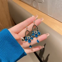 2022 new blue rhinestone long fringe high luxury fashion earrings for women korean fashion jewelry design personalized earrings