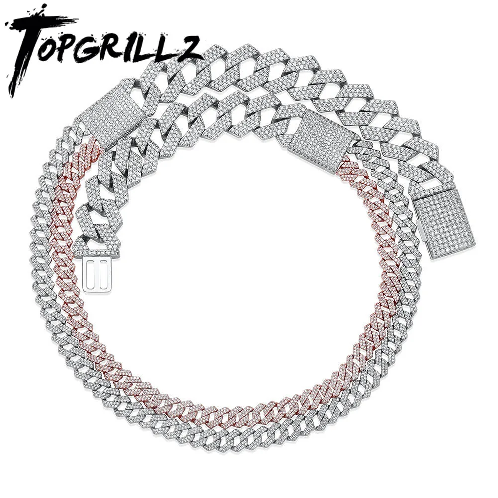 TOPGRILLZ 19MM Miami Cuban Link Chain Personality Combination Chain High Quality Gold Plated Full Micro Pave CZ Hip Hop Jewelry