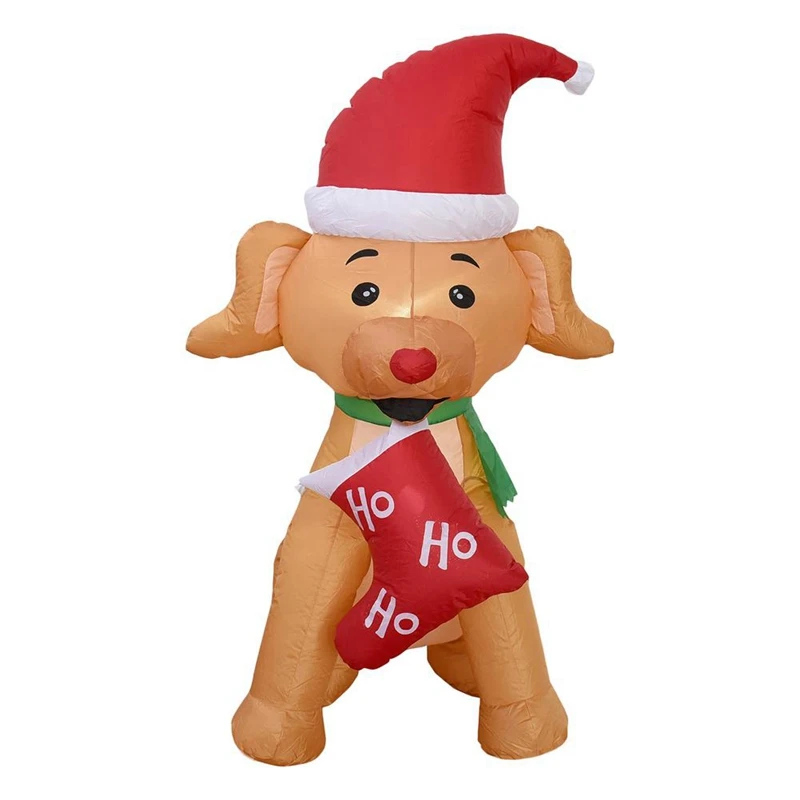 

AT14 Christmas Inflatable Dog Bites Socks LED Light Toy Merry Christmas Ornaments Lighted Inflatable Xmas Decoration