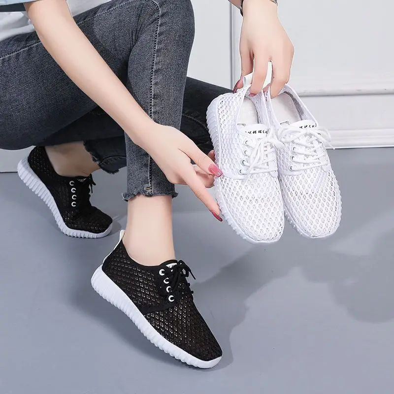 Women Running Sneakers Ladies Gym Shoes Outdoor Anti-skid Sport Footwear Soft Bottom Walking Shoes Mesh Hollow Out Shoes