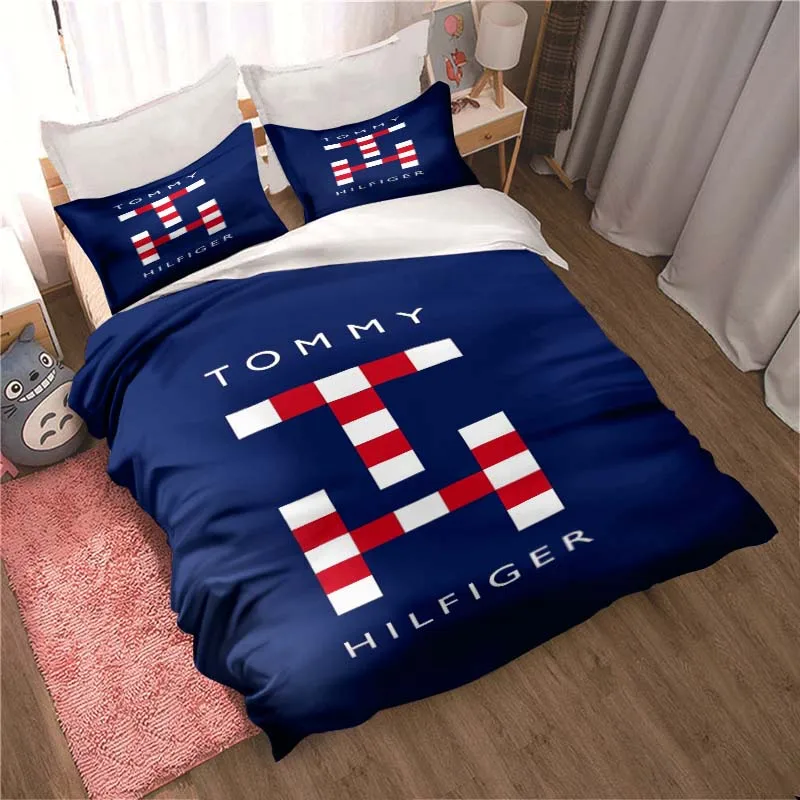 

T-Tommy H-Hilfiger Logo Sheets Quilt Covers Bedding Dormitory Sheets Three-piece Bedding Set Three-piece Soft Warm Bedding Set