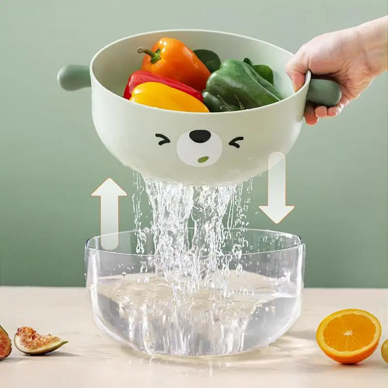 

Washing Bowl Cartoon Essentials For Wash Fruits Washing Basket Double Layered Multifunctional Washing Bowl And Strainer Portable