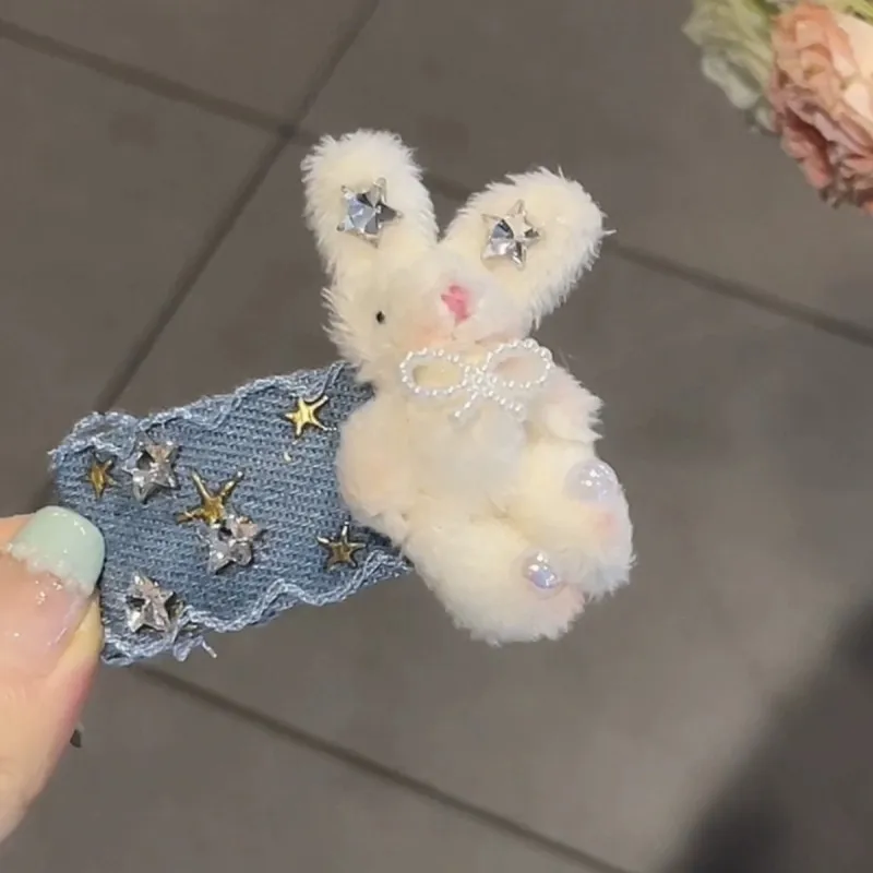 Модный сексуальный синий джинсовый плюшевый зажим для волос кролика модные