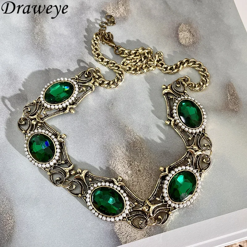 Draweye ожерелье с кристаллом зеленого цвета для женщин средневековый дворец Стиль
