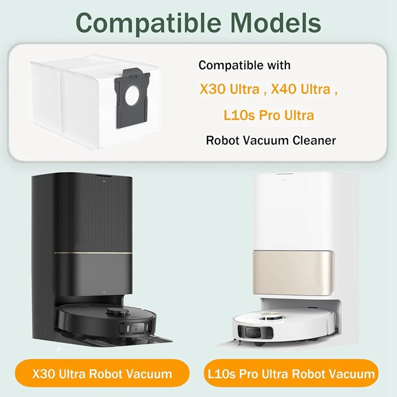 12 упаковок мешков для пыли робота-пылесоса Dreame X30 Ultra / X40 L10s Pro большая емкость 3 л