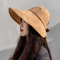foldable summer uv protection outside fisherman hat fashionable big cap eaves sun hat for women solid color empty top sun hat