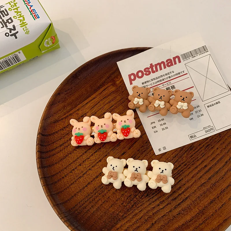 

Новые длинные заколки для волос с мультяшным медведем Кроликом, Детские милые боковые заколки для волос для девочек, заколки, модные милые а...